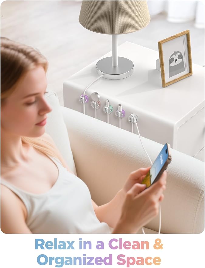 8 Pack Cable Clips, Cord Organizer [1s Lock] Cute Spring Cord Holder for Nightstand Desk Car, Girls College Dorm Room Essentials, Home Office Desk Accessories for Women Cubicle Decor, School Supplies