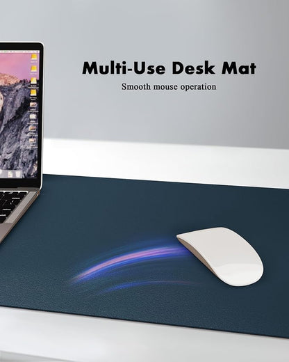 YSAGi Double-Sided Desk Pad, 23.6"x13.7"Leather Desk Mat, Eco Cork Desk Pad Protector,Large Mouse Pad,Waterproof Desk Blotter for Office/Home(Dark Blue)