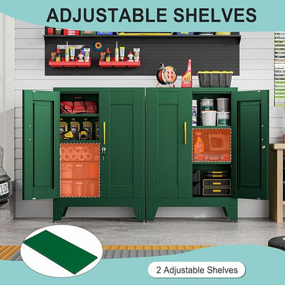 pozdeg 35.43" Lockable Metal Storage Cabinet, Steel Locker File Cabinet with 2 Doors ＆ 2 Adjustable Shelves, Multi-Purpose Organizer for Home, Office File Storage & Garage Locker (Green)