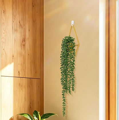 2 Pack Artificial Hanging Plants with Geometric Metal Wall Planter, Faux String of Pearls Hanging Plant, Fake Succulent Vine Potted Plant for Wall Decor, Indoor Outdoor Home Office Garden Patio Decor