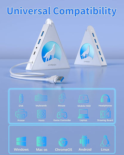 7 Port USB Hub, JoyReken USB 3.0 Hub with 2 FT Long Cable, Vertical USB Extension Hub for Laptop, MacBook, Flash Drive, XPS, PC, Flash Drive, Game Console, Printer, Camera,Keyborad, Mouse (White)