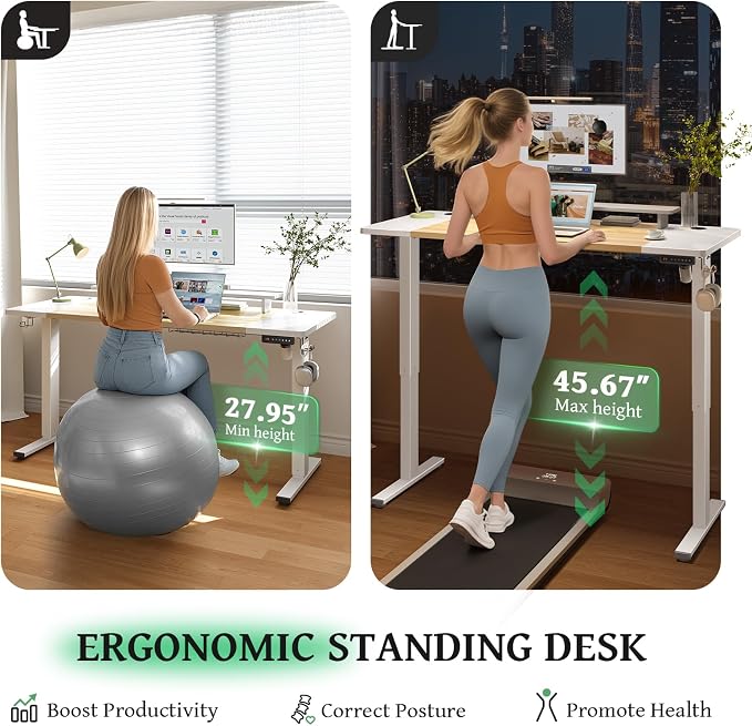 SIAGO Electric Standing Desk Adjustable - 55 x 24 Inch Sit Stand up Desk with 0.8 Inch Thick Tabletop - Adjustable Height Table with 3 Memory Preset, Cable Management for Home Office
