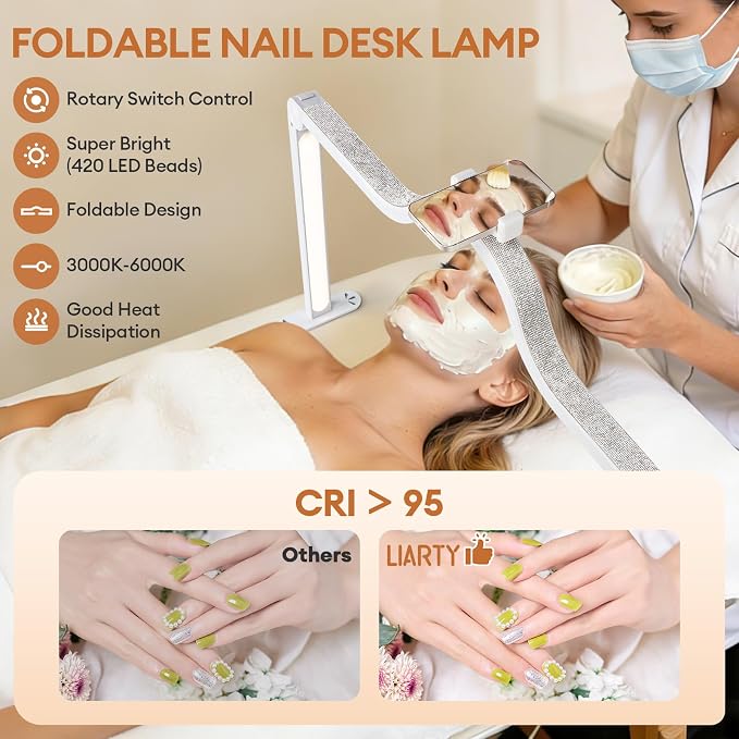 Arch Half Moon Light: Professional 34 inch 420 LED Beads - Nail Lamp for Desk Adjustable Brightness 3 Color Temperature - Foldable Nail Tech Light for Manicure Crafting
