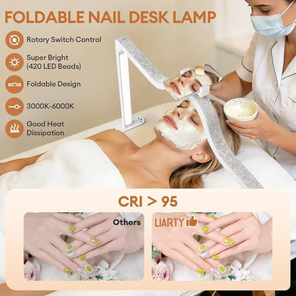 Arch Half Moon Light: Professional 34 inch 420 LED Beads - Nail Lamp for Desk Adjustable Brightness 3 Color Temperature - Foldable Nail Tech Light for Manicure Crafting