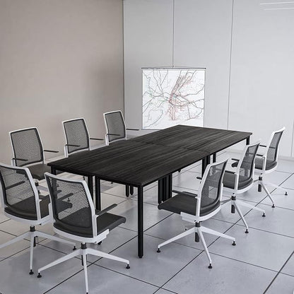 Bonzy Home Conference Tables 8ft Office Computer Desk for Meeting Room Study Writing Printer Podcast Table Save Space Design for 10 People Modern Black 4PCS (94.4"x47.2"x29.5", Black)
