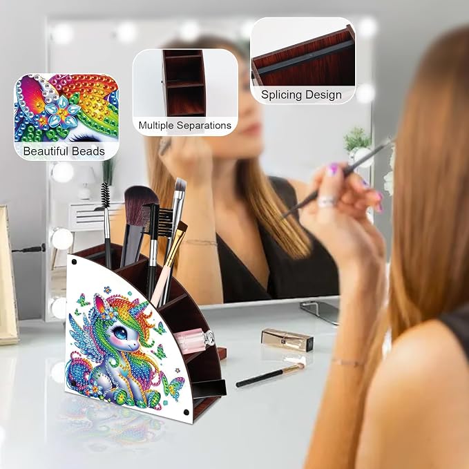 Diamond Art Painting Wooden Organizer Box – Animal DIY Multi-Grid Storage for Makeup Brushes, Remotes & Office Supplies – Double-Sided Drill Tabletop Décor for Adults