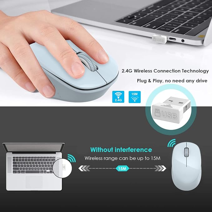 LeadsaiL Wireless Mouse for Laptop, 2.4GHz Silent USB Mouse, Slim Optical Mouse with 3 Buttons, 1600 DPI, Works with Windows, Mac, Chrome OS, Linux