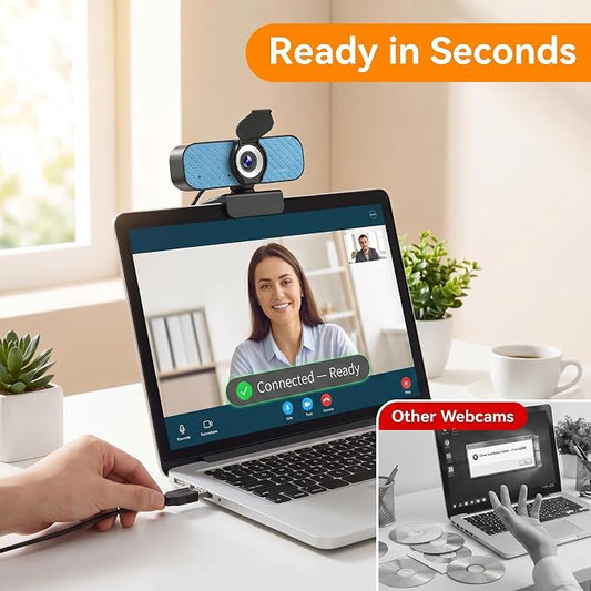 1080P Webcam for PC – Complete Your Setup, Built for Every Need | Plug and Play in Seconds, Crystal Clear Video, Noise-Canceling Mic, Works on Any Platform, Privacy Cover, Clip & 5ft Cable