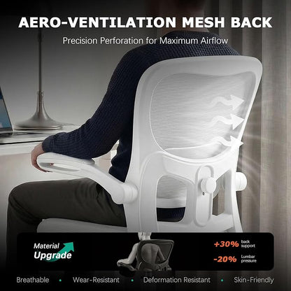 AreShark Office Chair Ergonomic Desk Chairs with Adjustable Lumbar Support, High Back Breathable Mesh Chair with Wheels& Flip-up Armrests,Rolling Swivel Comfy Task Computer Chair for Home Work Gaming
