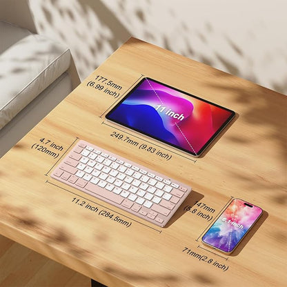 OMOTON Ultra-Slim Bluetooth Keyboard for iPad 11th/10th/9th/8th/7th, iPad Pro/Air/Mini and iPhone Series, Wireless iOS Keyboard with 12 Multimedia Keys for Office, Travel, School, Pink & Pearl White