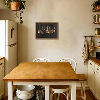 Framed Vintage Kitchen Canvas Wall Art, Farmhouse Pans Pictures Wall Decor Prints, Rustic Hanging Pots Paintings Poster Antique Home Decor Artwork for Dining Room Living Room 16×24 inch