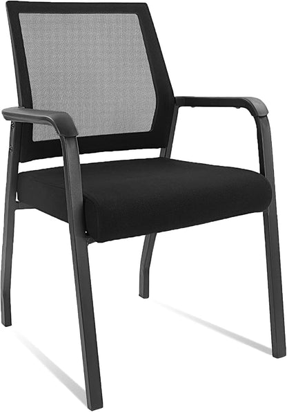 KLASIKA Desk Chair No Wheels, Arm Chair with Ergonomic Lumbar Support and Thickened Seats Cushion, Waiting Room Chairs for Office School Church Guest Reception, Black