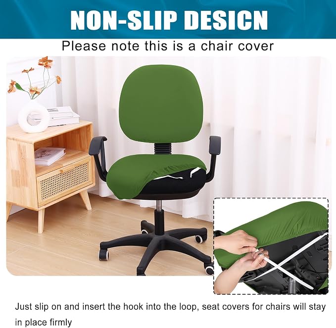 Smiry Stretch Printed Office Computer Chair Covers, Universal Washable Removable Desk Rotating Chair Slipcovers Protector, Seat + Backrest Cover - Olive Green