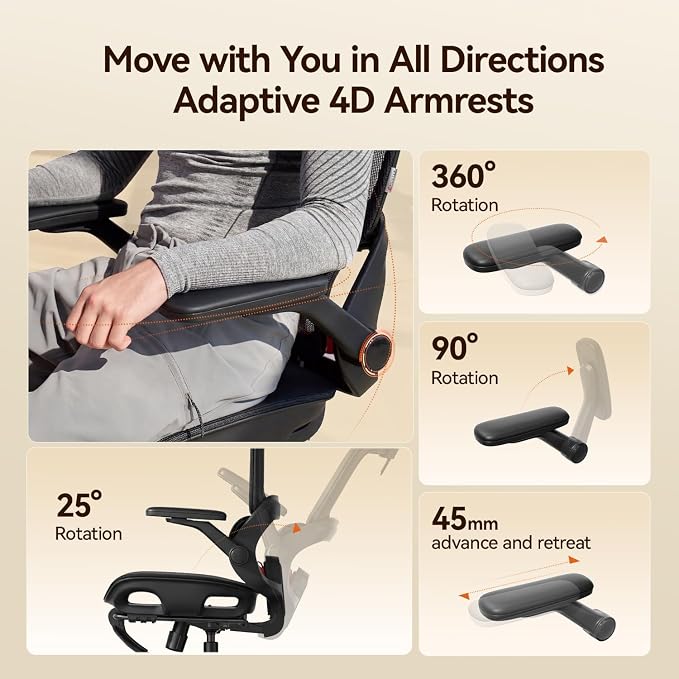 SIHOO B100 PRO Ergonomic Office Chair with Footrest, Mesh Office Chair with Adaptive Lumbar Support, Computer Chair with Wide Headrest, Desk Chair with 360° Rotatable Flip-Up Armrests, Jet Black