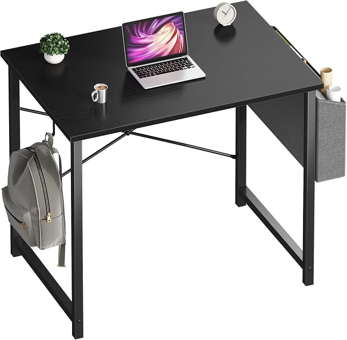 OLIXIS Small Computer Desk, 31 Inch Home Office Desks, Writing Study Craft Work Gaming Table, Computer Workstation for Small Spaces with Storage Bag and Headphone Hook for Bedroom, Black