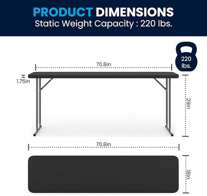 Flash Furniture Kathryn 6' Rectangular Plastic Folding Table, Long Plastic Foldable Table for Indoor/Outdoor Events, Black