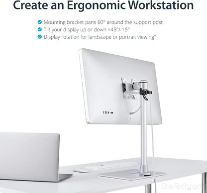 StarTech.com Single Monitor Stand, Adjustable, Supports UHD, iMac and Apple Thunderbolt Displays from 12'' to 34" (30.9lb/14kg), Premium Single Screen VESA Monitor Mount Stand, Silver, TAA