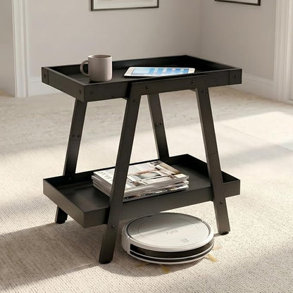 IPARTS EXPERT Farmhouse Side Table, 2-Tier Industrial End Table Black | Heavy Duty 150 LBS Idea for Living Room, Bedroom, Entryways, Home Offices Easy Assembly