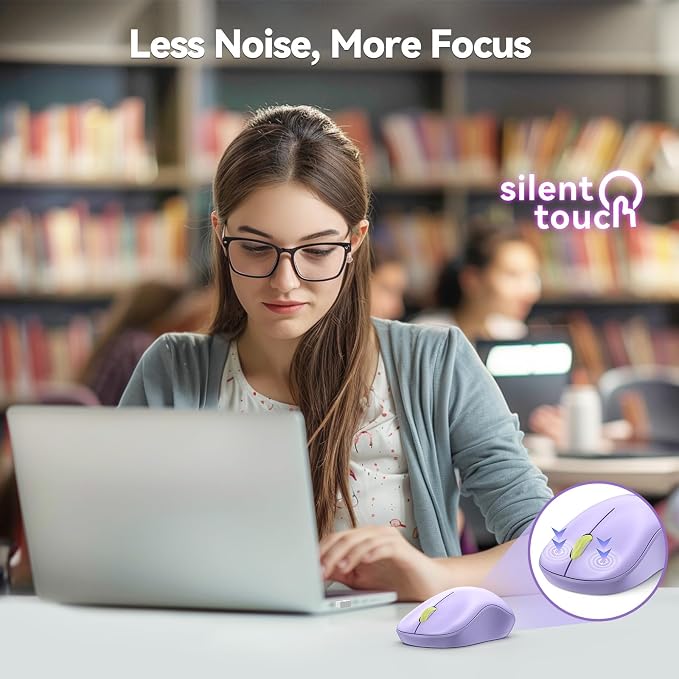 TECKNET Wireless Mouse for Laptop, 2.4G Silent Computer Mouse Quiet Click with 5 DPI Levels,Contoured Grip,Small Portable 30 Months Battery Cordless Mice for PC, Chromebook, Mac - Light Purple