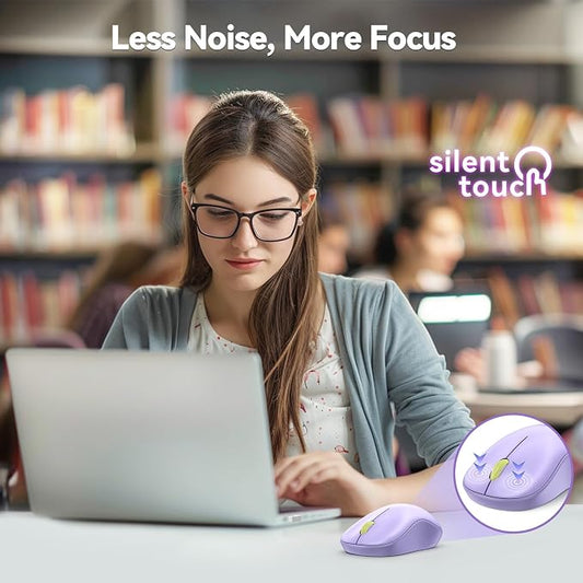 TECKNET Wireless Mouse for Laptop, 2.4G Silent Computer Mouse Quiet Click with 5 DPI Levels,Contoured Grip,Small Portable 30 Months Battery Cordless Mice for PC, Chromebook, Mac - Light Purple