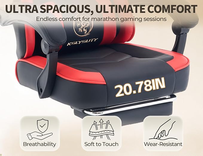Office Desk Computer Gaming Chair for Adults, Ergonomic High Back Gamer Chair with Massage and Pocket Spring Cushion, Swivel Comfy Video Game Chairs with Footrest and Lumbar Support (Black Red)