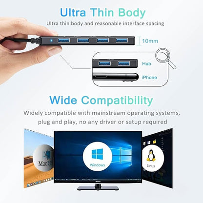 USB 3.0 Hub, VIENON USB Hub with 4 USB 3.0 Female Ports, USB Splitter USB Extender for PC, Laptop, Xbox, PS4/5, Flash Drive, HDD, Console, Printer, Camera,Keyborad, Mouse-2ft