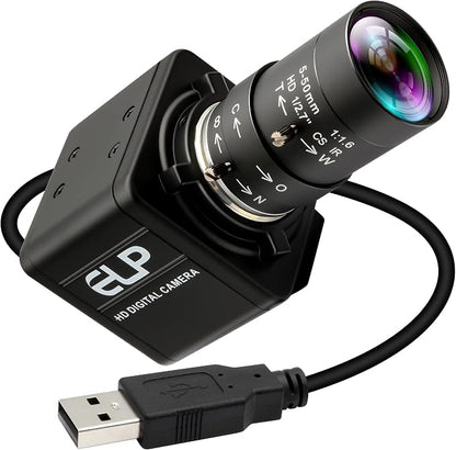 USB Camera 16 Megapixes High Resolution 5K USB Webcam with CS Mount 5-50mm Manual Varifocus Lens Close UP OpenCV Camera Free Driver Plug and Play for Windows Linux Laptop Jetson Nano