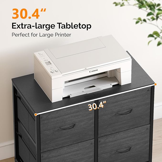 VINGLI Drawer File Cabinet Rolling Mobile Under Desk with Wheels, Fabric Drawers Printer Stand for Home Office, Fits Letter Size (Black, 4 Drawers)