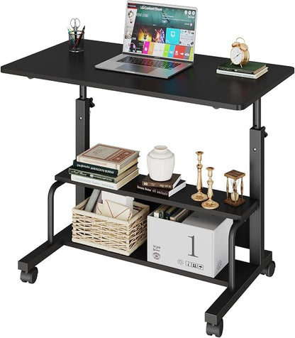 DUMOS 31.5" Walking Pad Desk, Portable Adjustable Height Rolling Laptop Desk with Lockable Wheels, Mobile Stand Up Computer Workstation for Treadmill Home Office Black