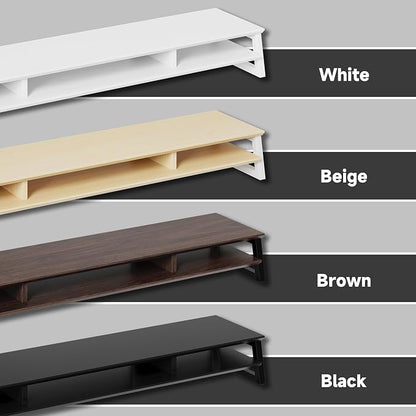 Dual Monitor Stand Riser for Desk, 41.7 Inch Large 2 Tier Computer Monitor Stand for 2 Monitors, Desktop Storage Organizer Shelf with Keyboard Space for Laptop PC Printer Brown