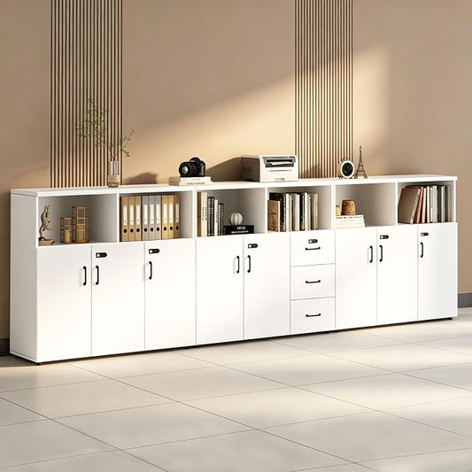 File Cabinet with Password Lock, Wood Lateral Filing Cabinet for Letter/A4 Files, 3 Drawer with Door, Printer Stand with Open Shelves for Home Office