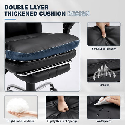 HOMREST Ergonomic Office Chair, PU Leather Black | 6-Point Massage & Heating, Adjustable Executive Desk Chair, Retractable Footrest, Dual-Layer Soft Cushion