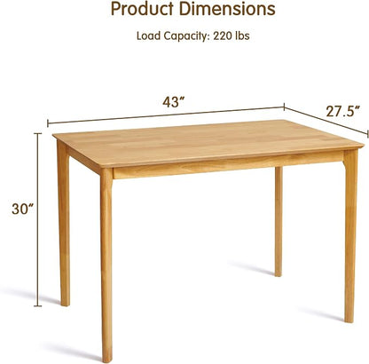 Small Dining Table, 43 Inch Rectangular Solid Wood Kitchen Table for Small Space, Easy Assembly, Dining Room Table for Home, Apartment, Office, Natural