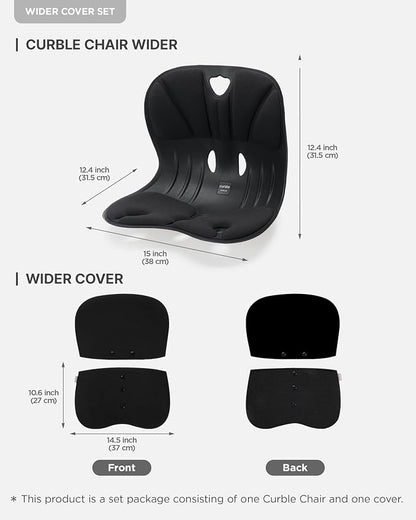 curble Wider – Ergonomic Desk Chair Seat Cushion, Everyday Passive Posture Trainer for Work from Home, Office & Car, Breathable Lumbar Support (Black)