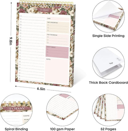 Taja To Do List Notepad - To Do List Notebook for Work with 52 Sheets, 9.8" x 6.5", Undated Daily Planner Perfect for Daily Tasks and Goal Setting, Notepad Suitable for Office, Home & School - Mauve Muse