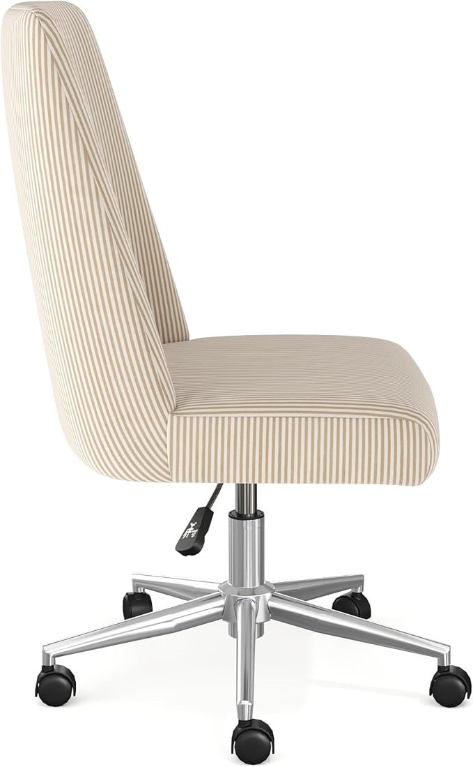 Martha Stewart Maeve Swivel Task Chair with Height Adjustable Seat for Home Office in Beige Stripe Fabric with Polished Nickel Frame