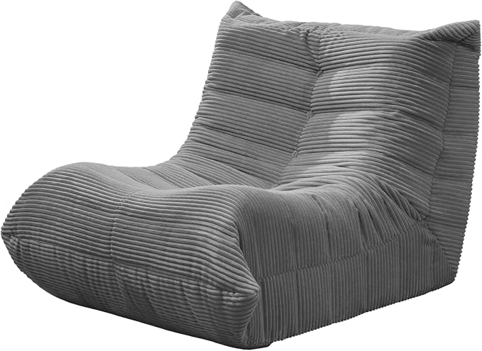 Hobestluk Medium Bean Bag Chair Faux Fur Fabric BeanBag Couch for Playroom | Grey Corduroy,Ergonomic Design,Memory Foam,Strong Supportive,No Assembly Required,Decorative Style for Living Room Bedroom