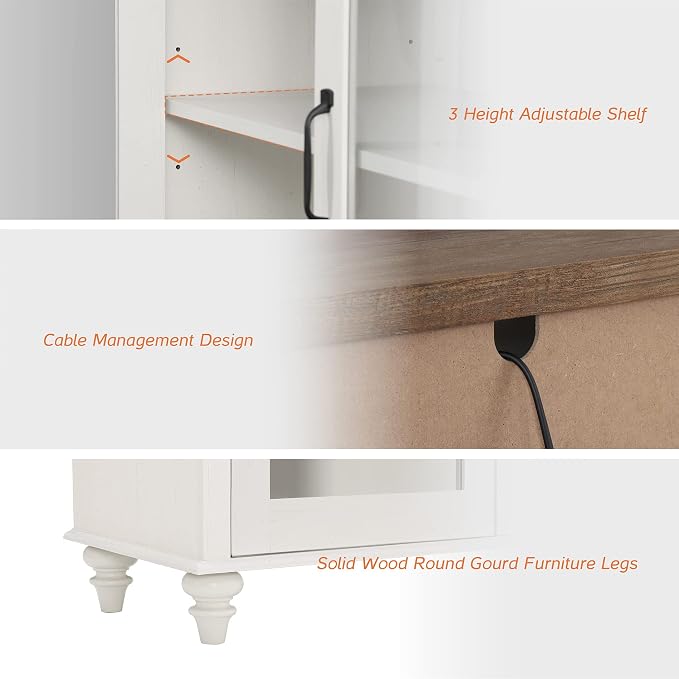WAMPAT Home Office Furniture Set, 56" Executive Desk with Charging Station, 72" Tall Bookcase with 4 Glass Doors, Wood Computer Desk with File Cabinet Storage, Open Shelf, White