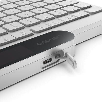 Lenovo 800 Self-Charging Bluetooth Keyboard, Uses Ambient Light for Charging, Bluetooth 5.1, Supports 3 Devices, Battery Free, Wireless, White