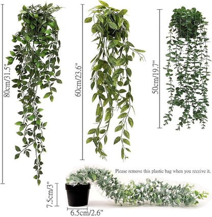 Artificial Potted Plants Set Eucalyptus Brugmansia Sweet Pea 3 Pack | Lifelike Leaves. UV-resistant, fade-proof for indoor/outdoor use. Perfect for home, office, patio & farmhouse decor.