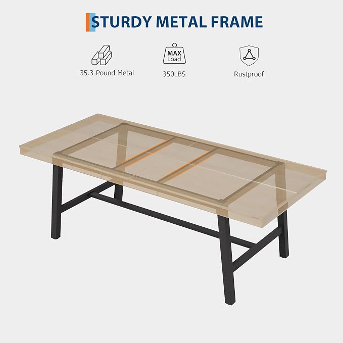 GarveeHome Industrial Dining Table for 6-8 People, 78.7" Long Large Kitchen Table with Sturdy Metal Frame, Rectangular Counter for Dinner, Kitchen, Dining Room (Natural, 79" Non-extendable)
