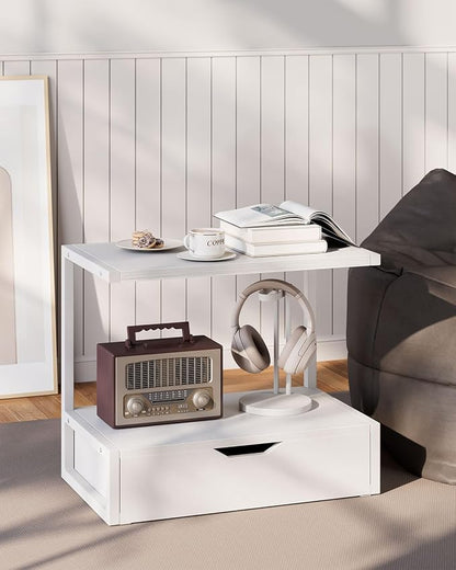 IBUYKE 2 Tier Desktop Printer Stand,Printer Table with Storage Shelf,Multi-Purpose Desk Organizer for Folders,Books,for Fax Machine, Scanner,Home Office,White TLJ015W