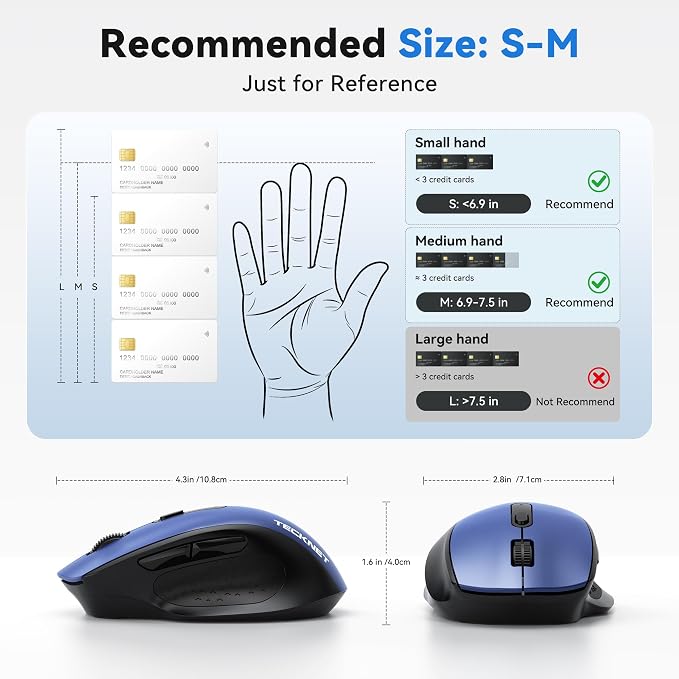 TECKNET Wireless Mouse for Laptop, (BT5.2/3.0 & 2.4G) Bluetooth Wireless Mouse, Silent Click, 5-Level Adjustable DPI, Ergonomic Portable Computer Mice for Laptop, PC, MacBook, Chromebook