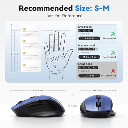 TECKNET Wireless Mouse for Laptop, (BT5.2/3.0 & 2.4G) Bluetooth Wireless Mouse, Silent Click, 5-Level Adjustable DPI, Ergonomic Portable Computer Mice for Laptop, PC, MacBook, Chromebook