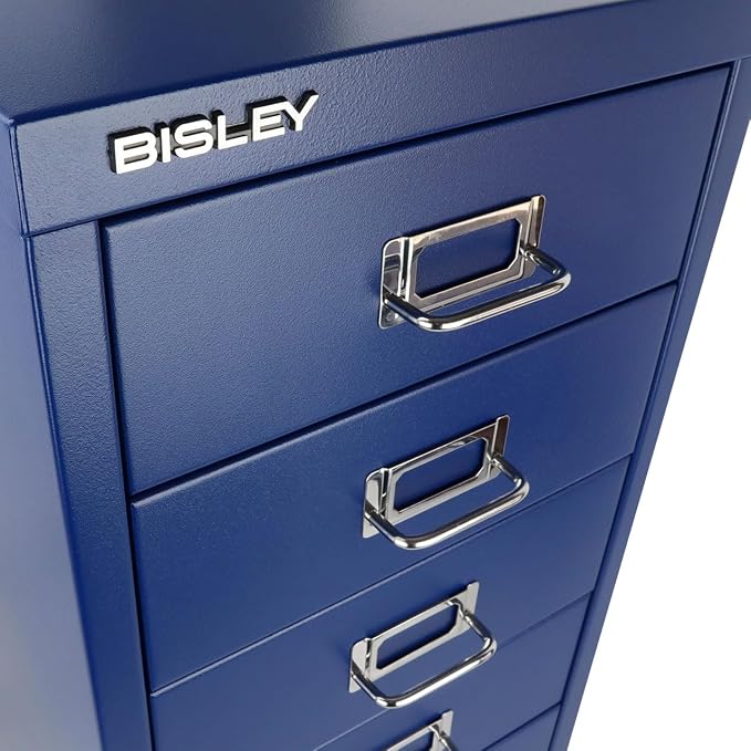Bisley 6-Drawer Steel MultiDrawer Cabinet - Oxford Blue | Chrome Pull Handles with Label Holders, Powder-Coated Steel, Removable Drawers, Fits Under Most Desks, Labels Included