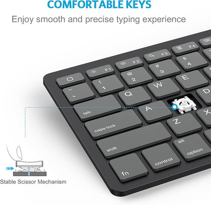 OMOTON Ultra-Slim Bluetooth Keyboard for iPad 11th/10th/9th/8th/7th, iPad Pro/Air/Mini and iPhone Series, Wireless iOS Keyboard with 12 Multimedia Keys for Office, School, Graphite Black & Gray