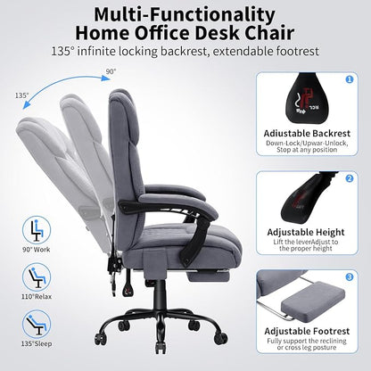 HOFFREE Massage Office Chair with Heat 7 Points Vibration Ergonomic Executive Office Chair with Footrest Reclining High Back Home Office Desk Chairs Grey