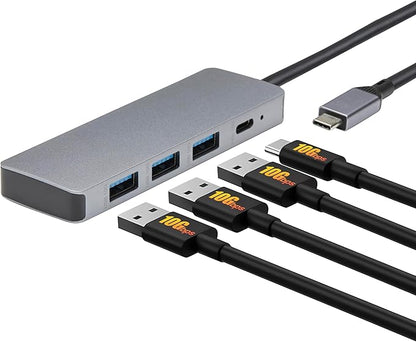 Amazon Basics USB 3.2/3.1 Gen 2 Multiport USB C Hub Dock, 10Gbps, USB-C to 1xUSB-C/3xUSB-A, Works with Windows/Mac, Silver, Black