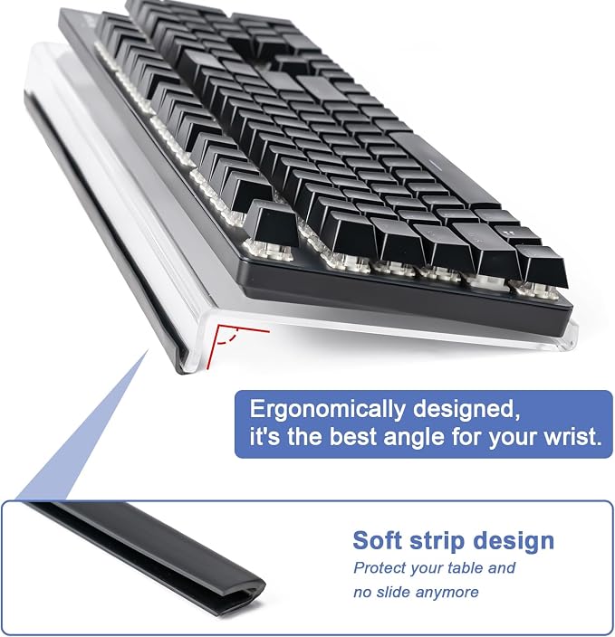 BOOMIBOO Clear Acrylic Tilted Computer Keyboard Holder for Ergonomic Typing, Keyboard Stand with Silicone Anti-Slip Strip, 17 x 5.7 Inch Keyboard Tray for Office Desk, Home, School | Keyboard Stand with Silicone Anti-Slip Strip, 17 x 5.7 Inch Keyboard ...
