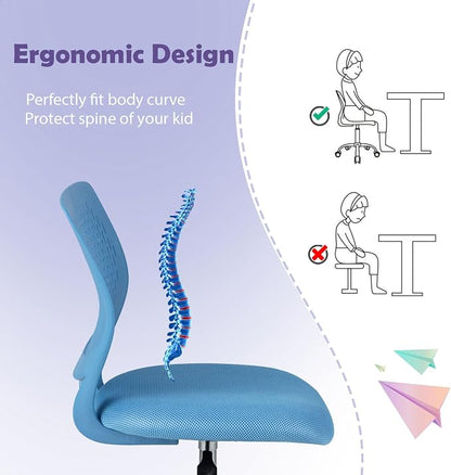 POWERSTONE Small Home Office Desk Chair, Swivel Rolling Study Computer Chair, Adjustable Height Task Chair with Armless Mid Back, Upholstered Mesh Seat, Blue